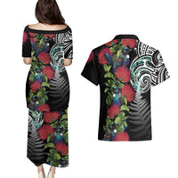 Meri Kirihimete New Zealand Couples Matching Puletasi and Hawaiian Shirt Tui on Pohutukawa