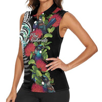 Meri Kirihimete New Zealand Women Sleeveless Polo Shirt Tui on Pohutukawa