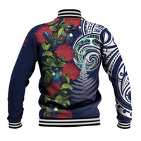 Meri Kirihimete New Zealand Baseball Jacket Tui on Pohutukawa - Blue Ver LT7 - Polynesian Pride