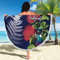 Meri Kirihimete New Zealand Beach Blanket Tui on Pohutukawa - Blue Ver LT7 - Polynesian Pride