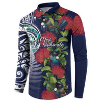 Meri Kirihimete New Zealand Button Sweatshirt Tui on Pohutukawa - Blue Ver LT7 - Polynesian Pride