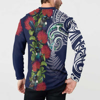 Meri Kirihimete New Zealand Button Sweatshirt Tui on Pohutukawa - Blue Ver LT7 - Polynesian Pride
