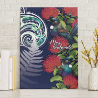 Meri Kirihimete New Zealand Canvas Wall Art Tui on Pohutukawa - Blue Ver LT7 Without Frame Blue - Polynesian Pride
