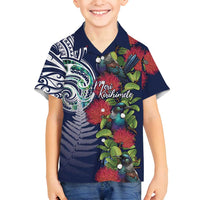Meri Kirihimete New Zealand Family Matching Tank Maxi Dress and Hawaiian Shirt Tui on Pohutukawa - Blue Ver LT7 Son's Shirt Blue - Polynesian Pride