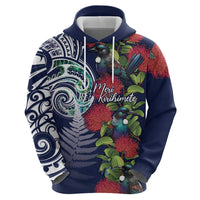 Meri Kirihimete New Zealand Hoodie Tui on Pohutukawa - Blue Ver LT7 - Polynesian Pride
