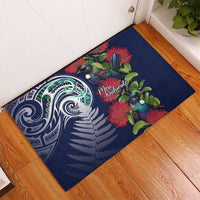 Meri Kirihimete New Zealand Rubber Doormat Tui on Pohutukawa - Blue Ver