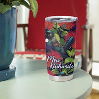 Meri Kirihimete New Zealand Tumbler Cup Tui on Pohutukawa - Blue Ver LT7 - Polynesian Pride
