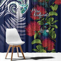 Meri Kirihimete New Zealand Window Curtain Tui on Pohutukawa - Blue Ver LT7 - Polynesian Pride