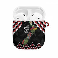 New Zealand Christmas Taniko Poutama AirPods Case Flora Map with Birds LT7 Red - Polynesian Pride