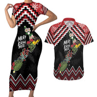 New Zealand Christmas Taniko Poutama Couples Matching Short Sleeve Bodycon Dress and Hawaiian Shirt Flora Map with Birds - Polynesian Pride