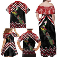 New Zealand Christmas Taniko Poutama Family Matching Off Shoulder Maxi Dress and Hawaiian Shirt Flora Map with Birds - Polynesian Pride