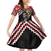 New Zealand Christmas Taniko Poutama Family Matching Off Shoulder Short Dress and Hawaiian Shirt Flora Map with Birds - Polynesian Pride