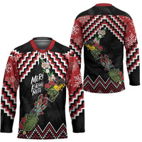 New Zealand Christmas Taniko Poutama Hockey Jersey Flora Map with Birds - Polynesian Pride