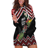 New Zealand Christmas Taniko Poutama Hoodie Dress Flora Map with Birds - Polynesian Pride