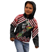 New Zealand Christmas Taniko Poutama Kid Hoodie Flora Map with Birds - Polynesian Pride