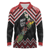 New Zealand Christmas Taniko Poutama Long Sleeve Polo Shirt Flora Map with Birds - Polynesian Pride