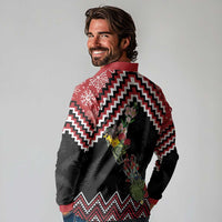 New Zealand Christmas Taniko Poutama Long Sleeve Polo Shirt Flora Map with Birds - Polynesian Pride