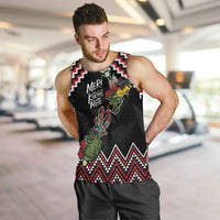 New Zealand Christmas Taniko Poutama Men Tank Top Flora Map with Birds - Polynesian Pride