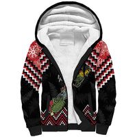 New Zealand Christmas Taniko Poutama Sherpa Hoodie Flora Map with Birds - Polynesian Pride