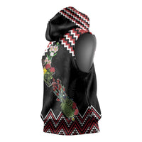 New Zealand Christmas Taniko Poutama Sleeveless Hoodie Flora Map with Birds - Polynesian Pride