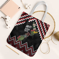 New Zealand Christmas Taniko Poutama Tote Bag Flora Map with Birds - Polynesian Pride