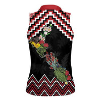 New Zealand Christmas Taniko Poutama Women Sleeveless Polo Shirt Flora Map with Birds - Polynesian Pride