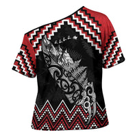 New Zealand Christmas Taniko Poutama Cross Shoulder Shirt Mountainscape Maori Fern - Polynesian Pride