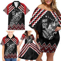 New Zealand Christmas Taniko Poutama Family Matching Off Shoulder Short Dress and Hawaiian Shirt Mountainscape Maori Fern - Polynesian Pride