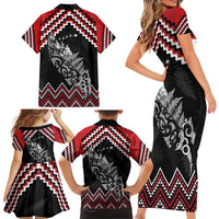 New Zealand Christmas Taniko Poutama Family Matching Short Sleeve Bodycon Dress and Hawaiian Shirt Mountainscape Maori Fern - Polynesian Pride