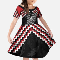 New Zealand Christmas Taniko Poutama Kid Short Sleeve Dress Mountainscape Maori Fern - Polynesian Pride