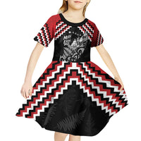 New Zealand Christmas Taniko Poutama Kid Short Sleeve Dress Mountainscape Maori Fern - Polynesian Pride