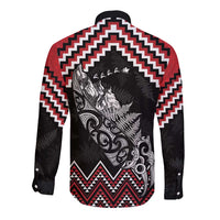 New Zealand Christmas Taniko Poutama Long Sleeve Button Shirt Mountainscape Maori Fern - Polynesian Pride