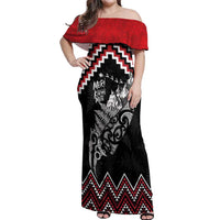 New Zealand Christmas Taniko Poutama Off Shoulder Maxi Dress Mountainscape Maori Fern - Polynesian Pride