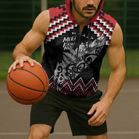 New Zealand Christmas Taniko Poutama Sleeveless Zip Hoodie Mountainscape Maori Fern - Polynesian Pride