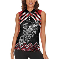 New Zealand Christmas Taniko Poutama Women Sleeveless Polo Shirt Mountainscape Maori Fern - Polynesian Pride