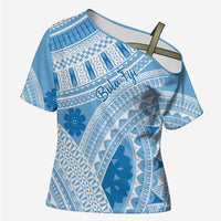Bula Fiji Classic Masi Tapa Cross Shoulder Shirt Turquoise - Polynesian Pride