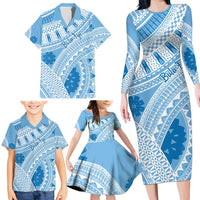 Bula Fiji Classic Masi Tapa Family Matching Long Sleeve Bodycon Dress and Hawaiian Shirt Turquoise - Polynesian Pride