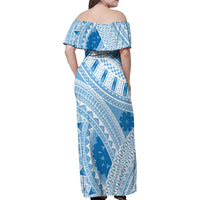 Bula Fiji Classic Masi Tapa Family Matching Off Shoulder Maxi Dress and Hawaiian Shirt Turquoise - Polynesian Pride