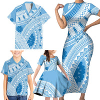 Bula Fiji Classic Masi Tapa Family Matching Short Sleeve Bodycon Dress and Hawaiian Shirt Turquoise - Polynesian Pride