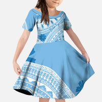 Bula Fiji Classic Masi Tapa Kid Short Sleeve Dress Turquoise LT7 KID Turquoise - Polynesian Pride