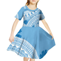 Bula Fiji Classic Masi Tapa Kid Short Sleeve Dress Turquoise LT7 - Polynesian Pride