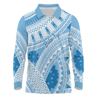 Bula Fiji Classic Masi Tapa Long Sleeve Polo Shirt Turquoise - Polynesian Pride