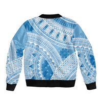 Bula Fiji Classic Masi Tapa Sleeve Zip Bomber Jacket Turquoise - Polynesian Pride