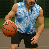 Bula Fiji Classic Masi Tapa Sleeveless Zip Hoodie Turquoise - Polynesian Pride