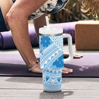 Bula Fiji Classic Masi Tapa Tumbler With Handle Turquoise - Polynesian Pride