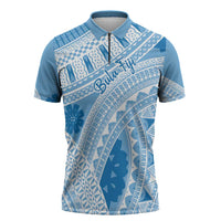 Bula Fiji Classic Masi Tapa Zipper Polo Shirt Turquoise - Polynesian Pride