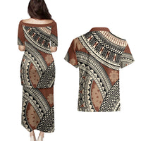 Bula Fiji Classic Masi Tapa Couples Matching Puletasi and Hawaiian Shirt Vintage Brown - Polynesian Pride