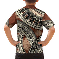 Bula Fiji Classic Masi Tapa Family Matching Off The Shoulder Long Sleeve Dress and Hawaiian Shirt Vintage Brown - Polynesian Pride