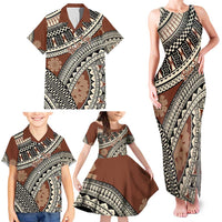Bula Fiji Classic Masi Tapa Family Matching Tank Maxi Dress and Hawaiian Shirt Vintage Brown - Polynesian Pride