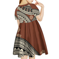Bula Fiji Classic Masi Tapa Kid Short Sleeve Dress Vintage Brown LT7 - Polynesian Pride